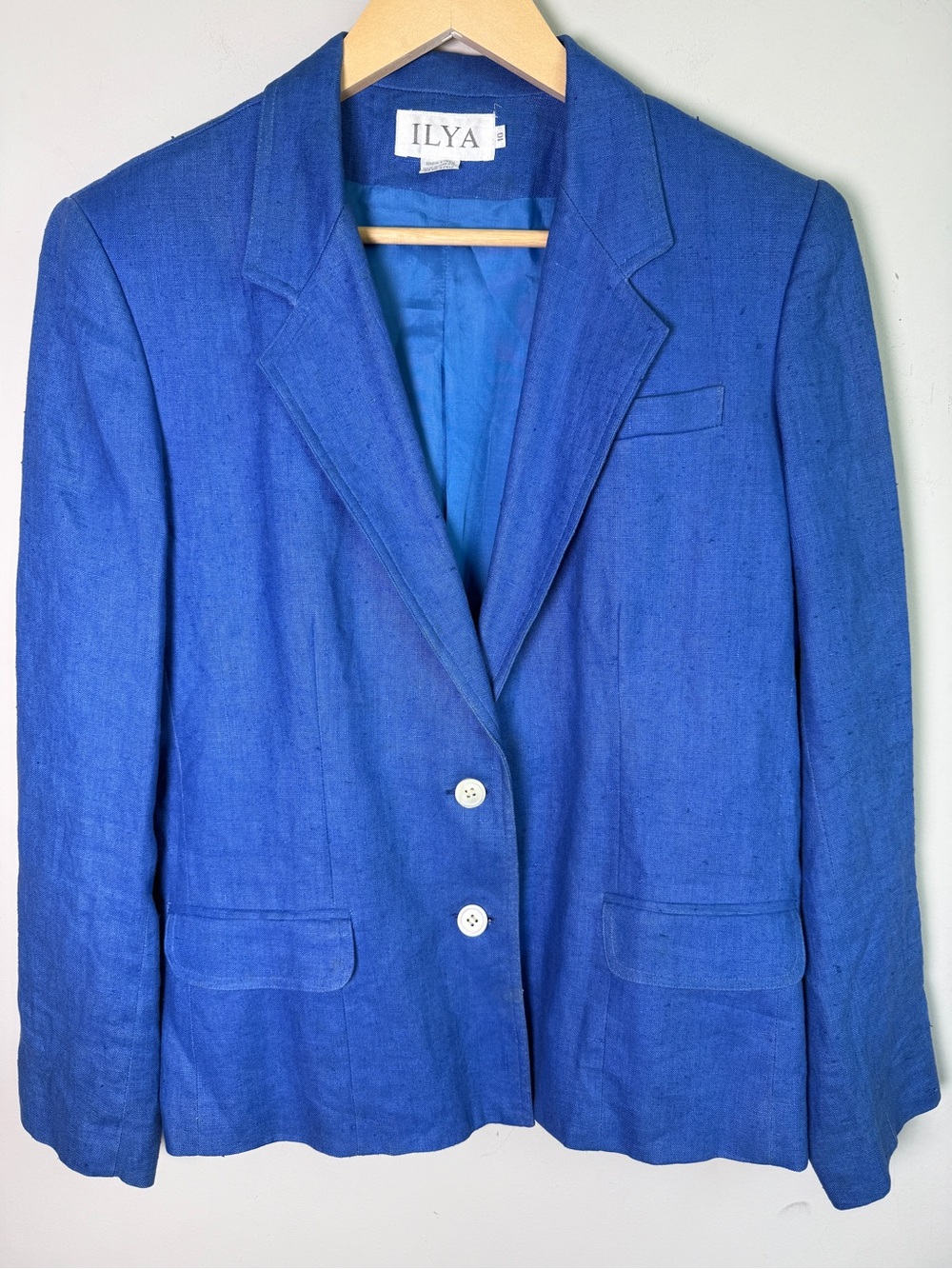 ILYA Vintage 100% Linen Blazer Cobalt Blue Notch Lapel Sz 10